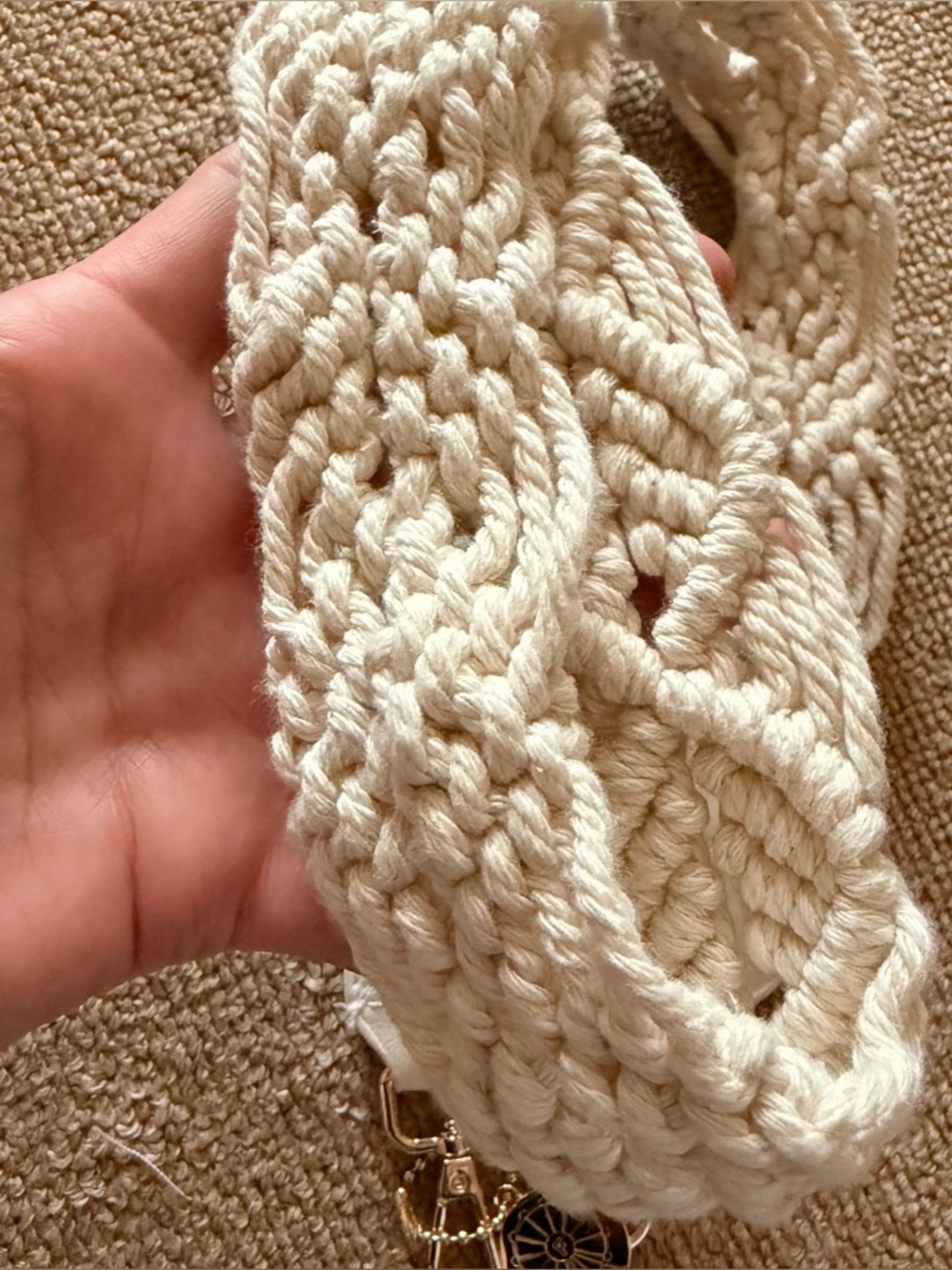 The Ferris Co. Macrame Crochet Bag Strap in Cream with Gold Hardware - Picture 4 of 6